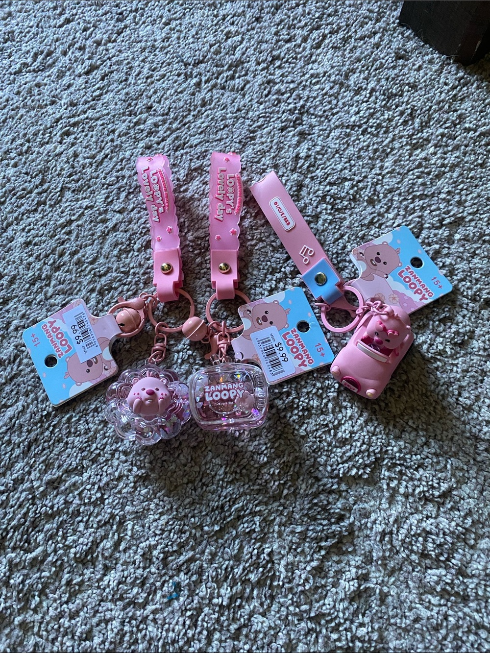 Loopy Case Pink Kids Keychain Charm Set with Cute Character Straps